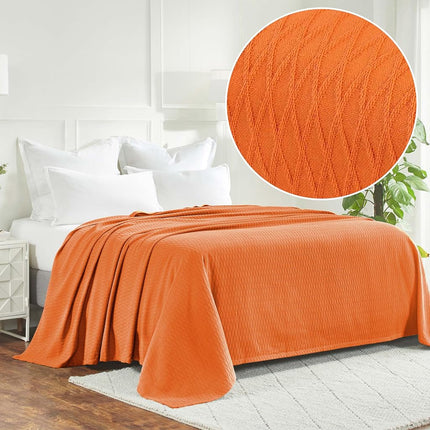 Superior Diamond Weave Blanket, 100% Cotton Cover for Home, Couch, Bed, Soft, Warm Blankets, Boho Aesthetic, Comfy, Cozy, and Cute Covers, Decorative Bedding Essentials, King, Burnt Orange