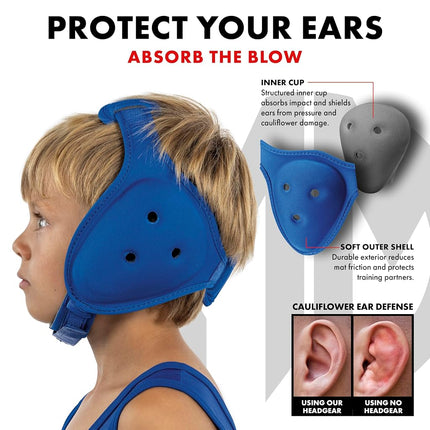 Matman Wrestling Headgear Kids Boys Girls Ear Guard Youth Ultra Soft Grappling Head Guard (Royal)