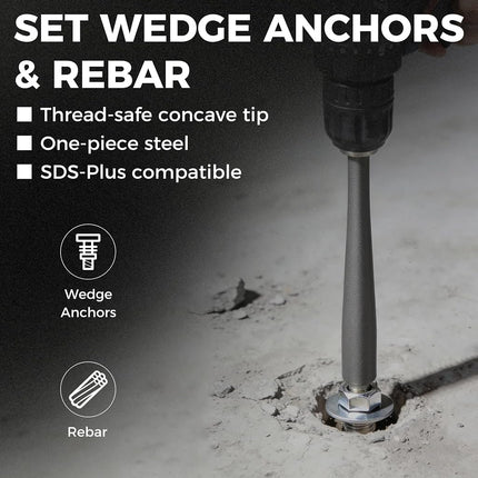 Party Animal SDS Plus Concrete Wedge Anchor Setting Tool 2PCS for Rotary Hammer Drill –Lightweight Heavy Duty Electric Hammer Tool Bit, S2 Alloy Square Round Design Ideal for Grounding Applications