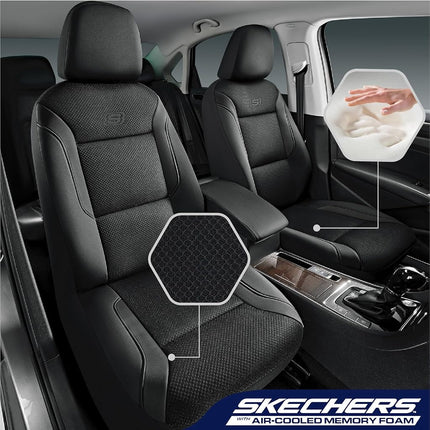 Skechers Memory Foam Car Seat Covers, Leather & Mesh Thick Protection, Black Front Cover, Airbag Compatible, Automotive Comfort & Protection for Most Cars, Trucks, SUVs, Black & Memory Foam (SK01055)
