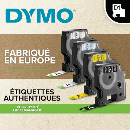 DYMO Authentic D1 Durable Labels | White Print on Black Tape | 12 mm x 3 m | Labelling Tape for LabelManager Label Makers