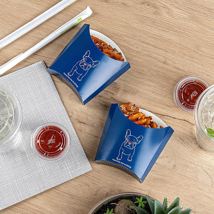 Bio Tek 4.5 x 3.2 x 3.9 Inch French Fry Cup, 100 Disposable Snack Cups - Stackable, Sustainable, Frenchie Paper 3 Ounce Fry Holder, for Fries, Onion Rings, Popcorn, or Cookies - Restaurantware