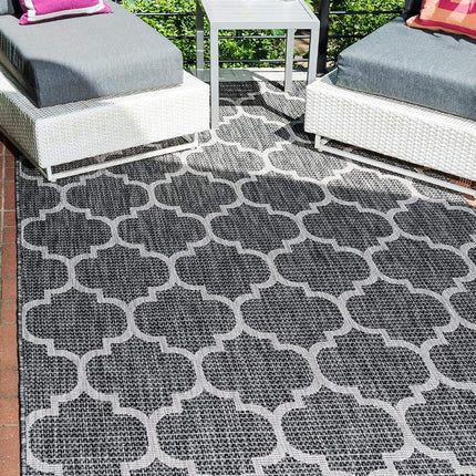 Tapis de la collection Unique Loom Outdoor Trellis – Treillis (Rectangulaire 61 cm x 94 cm, Noir/Ivoire)