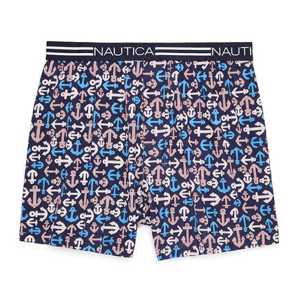 Nautica Men's Classic Cotton Loose Knit Boxer Shorts, Nautical Anchor-Peacoat, S