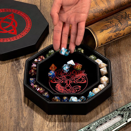 Premium Dice Tray for DND, Detailed World Tree & Wolf Raven Design – 23 CM