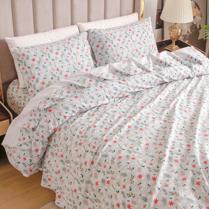 Elegant Comfort Ultra Soft 4-Piece 100% Turkish Cotton Flannel Sheet Set - Holiday Christmas Flannel Sheets, Warm and Cozy Anti-Pill Premium Quality, Deep Pocket Fitted Sheet- Twin XL, Poinsettia