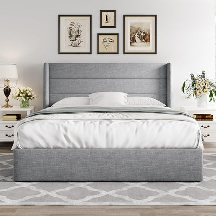 Allewie Full Size Lift Up Hydraulic Storage Bed Frame Light Grey