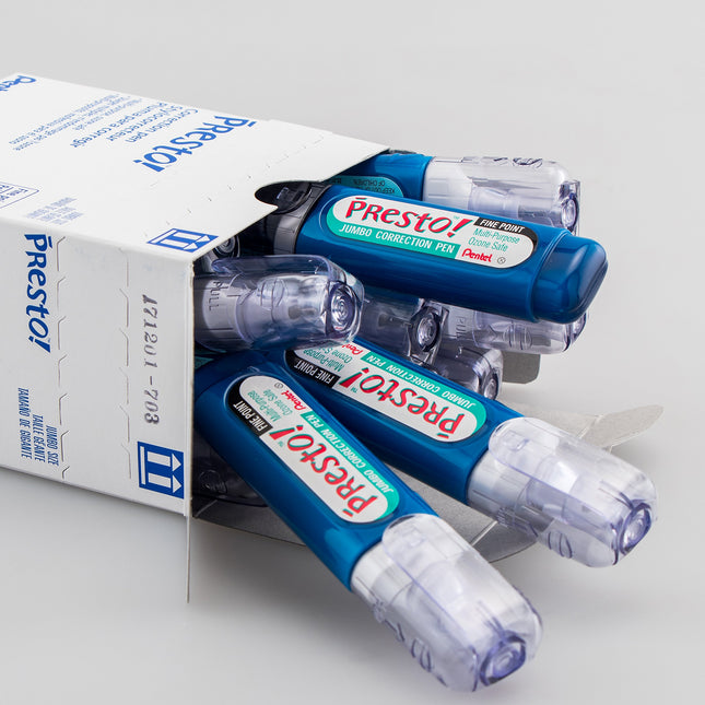 Stylo correcteur Pentel Presto! Jumbo, pointe fine, pointe métal, boîte de 12 (ZL31-W)