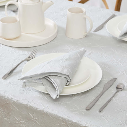 Laura Ashley Tablecloth Raised Woven Embroidered Jacquard Fabric, Wrinkle Resistant for Dining, Holiday, Party, Wedding or Banquet, 60" x 120", Snowflake Silver