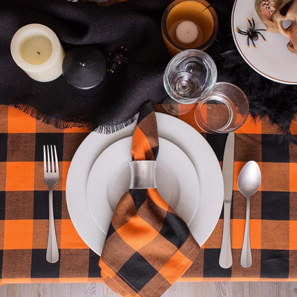 DII Buffalo Check Collection Classic Farmhouse Tablecloth Cotton Orange and Black Tablecloth, 70 Inch Round
