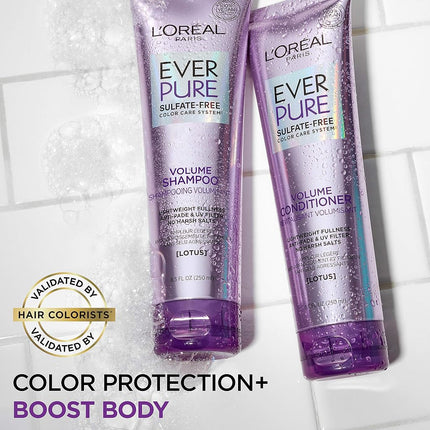 L'Oreal Paris EverPure Volume Sulfate Free Conditioner for Color-Treated Hair, Volume + Shine for Fine, Flat Hair, with Lotus Flower, 2 Count (8.5 Fl; Oz each) (Packaging May Vary)
