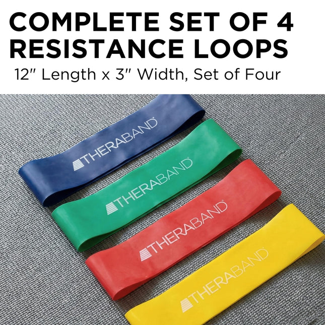 TheraBand Resistance Band Loop Set, Pack of 4, 12 Inch Band Loop Kit for Legs & Butt Workouts, Beginner to Advanced Levels for Exercise, Rehab, Physical Therapy, Stretching, Strength Training