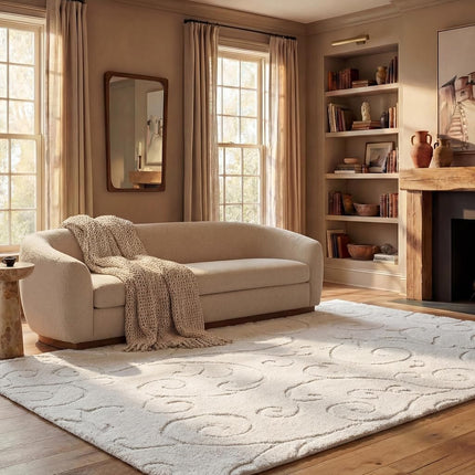 Tapis Safavieh 2,4 x 3 m – Collection Florida Shag – Grande taille – Crème et crème, motif volutes, ne perd pas ses poils et facile à nettoyer, poils épais et moelleux, idéal pour le salon, la chambre à coucher, la salle à manger (SG455-1111)
