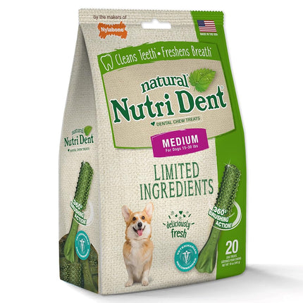 Nylabone Nutri Dent Dog Dental Chews - Natural Dog Teeth Cleaning & Breath Freshener - Dental Treats for Dogs - Fresh Breath Flavor, Medium (20 Count)