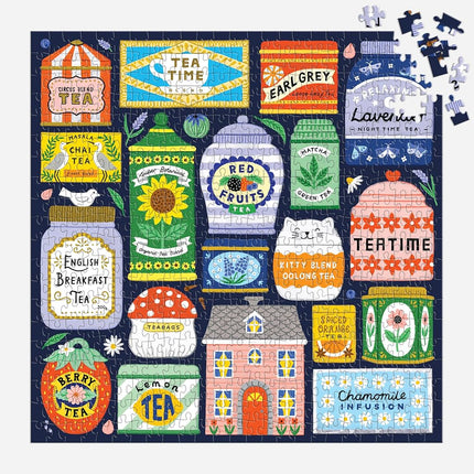 Galison Spot Of Tea – 500 Piece Jigsaw Puzzle Featuring Charming Illustrations Of A Variety Of Tea Packets From Around The World