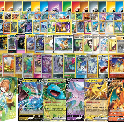 Pokemon: 100 Assorted Card Bundle - with Foils and 5 Ultra Rare (V, GX, EX) Variety - Official Pokemon TCG Deck Box Included