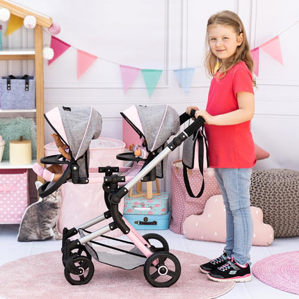 Bayer Twin Dolls Double Pram - Foldable Dolls Double Buggy, Twin Stroller
