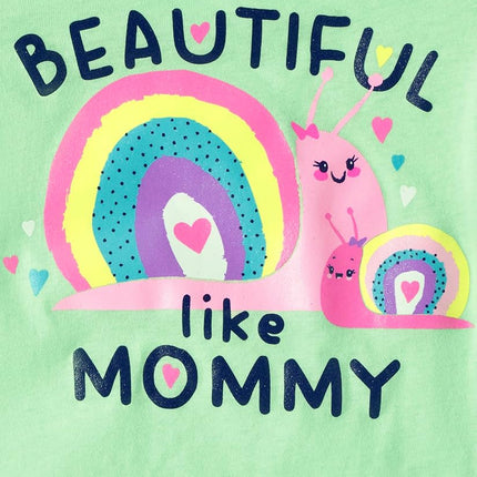 The Children's Place Baby Toddler Girl Short Sleeve Graphic T-Shirt 3-Pack, Beautiful Mommy/Sunshine/Daddy Roarsome, 5T