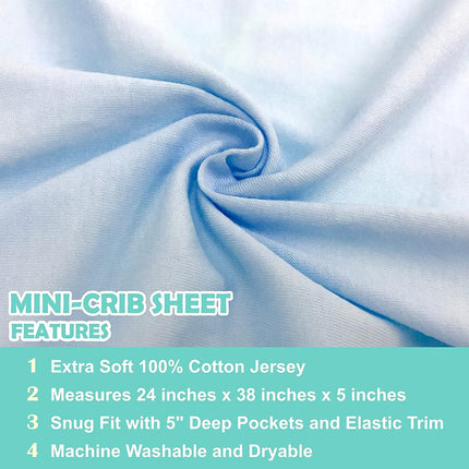 American Baby Company Fitted Mini-Crib Sheet, 100% Natural Supreme Cotton Jersey Knit, Blue, Soft Breathable, for Boys and Girls