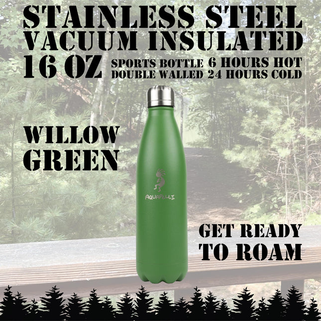 Aquapelli Vacuum Insulated Sport Bottle, 16 Ounces, Willow Green