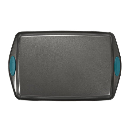 Batterie de cuisson antiadhésive Rachael Ray avec poignées comprenant des moules à pain/cuisson antiadhésifs, une plaque à biscuits/cuisson et des moules à gâteau - 10 pièces, gris avec poignées bleu marine