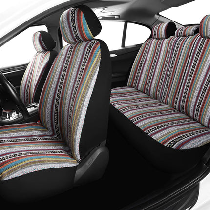 VarCozy Baja Saddle Blanket Seat Covers Full Set, Front Seat Covers and Split Rear Bench Seat Covers for Sedan, SUV, Truck, Universal Stripe Woven Automotive Seat Cover,Breathable, Airbag Compatible
