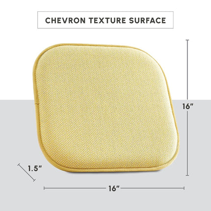 Elegant Comfort 2 Pack Chair Cushion Covers - Skid-Proof Rubber Backing - 16 x 16 Inch - Thick Dining Square Shape Seat Covers - Comfortable Textured Chair Pads with Ties - Chevron Pattern, Yellow
