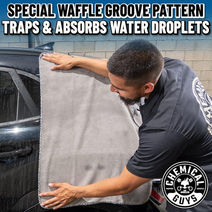 Chemical Guys Waffle Weave Grey Matter 70/30 Blend Microfiber Drying Towel with Silk Edging, 25" x 36"