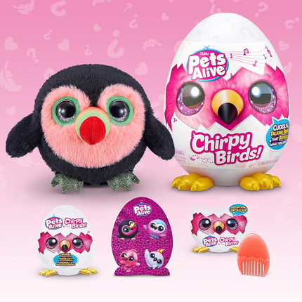 Pets Alive Chirpy Birds, Buhzoo the Toucan, Surprise Interactive Toy Pets with Electronic Speak and Repeat, Sings 2 Unique Songs, 5 Layers of Surprises, 23 cm, Ages 3+, (Toucan)