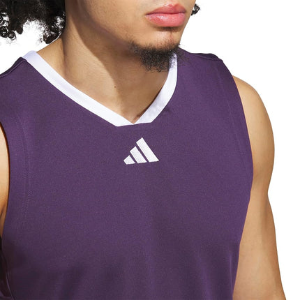 adidas Men's Basketball Legends 3-Stripes Tank Top, Aurora Plum/White, S