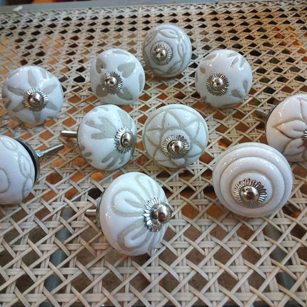 JGARTS 20 Knobs White Hand Painted Ceramic Knobs Cabinet Drawer Pull