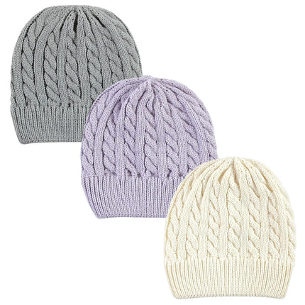 Hudson Baby Gorro de punto con puño para bebé, unisex, 3 unidades, lila crema, adulto