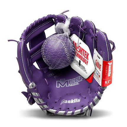 Franklin Sports Teeball Glove and Ball Set - Meshtek Teeball Glove and Foam Baseball - Purple/Silver - 9.5" Right Hand Throw, Purple/Chrome, 22809