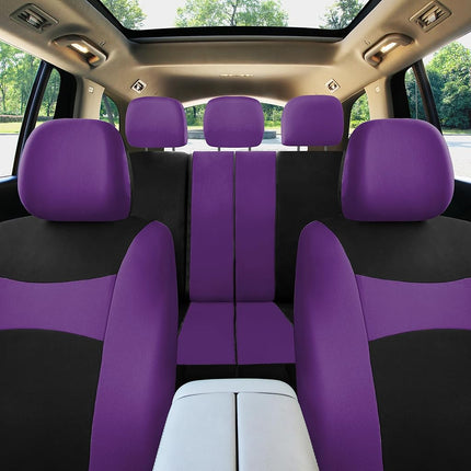 FH GROUP Housses de siège auto ensemble complet en tissu violet - Ajustement universel, Housses de siège automobile, Housses de siège avant à dossier bas, Compatible airbag, Banquette arrière séparable, Housse de siège auto pour SUV, Berline, Van