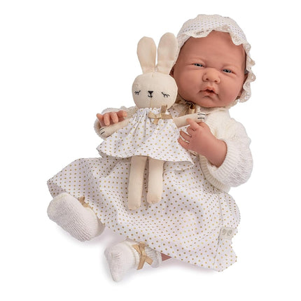 JC Toys - Poupée La Newborn 38 cm Corps Souple Collection Royale Robe Blanche à Pois Dorés et 4 Accessoires Conçue en Espagne par Berenguer, Âge 2+