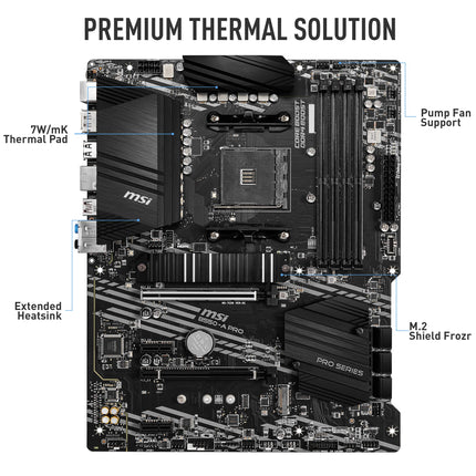 MSI B550-A PRO Motherboard ATX - Supports AMD Ryzen 3rd Gen Processors, AM4, DDR4 Boost (4400MHz/OC), 1 x PCIe 4.0/3.0 x16, 1 x PCIe 3.0/3.0 x16, 1 x M.2 Gen4 x4, 1 x M.2 Gen3 x4, HDMI, Gigabit LAN