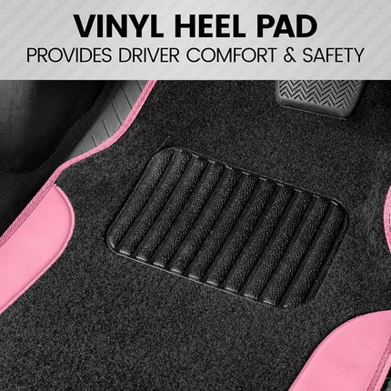 BDK Pink Carpet – Two-Tone Faux Leather Automotive Floor Mats, Included Anti-Slip Features and Built-in Heel Pad, Stylish for Cars Truck Van SUV