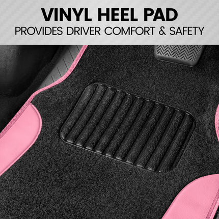 BDK Pink Carpet – Two-Tone Faux Leather Automotive Floor Mats, Included Anti-Slip Features and Built-in Heel Pad, Stylish for Cars Truck Van SUV