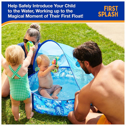 SwimWays Elite Pop-Up Above Ground Pool, Baby Pool with Canopy & Carrying Case, Foldable Pool for Kids Aged 9-24 Months, Measures 32", Blue