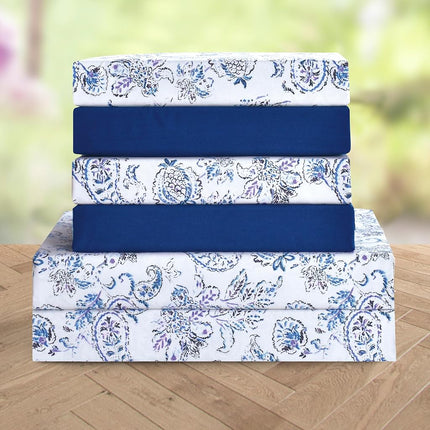 Elegant Comfort Softest and Coziest 6-Piece Sheet Set - 1500 Premium Hotel Quality Microfiber - Deep Pocket, Wrinkle Resistant 6-Piece Paisley Pattern Bed Sheet Set, Full, Paisley Indigo