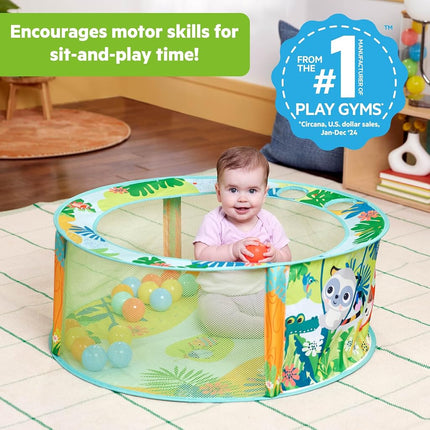 Bright Starts Rowdy Rainforest Stow & Go Baby Ball Pit with 20 Balls & 3 Ball Drops, Foldable Ball Pit for Babies & Toddlers 6+ Months, Includes Carry Bag
