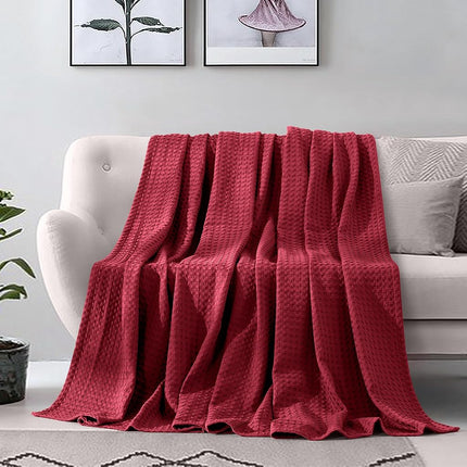 Elegant Comfort Premium 100% Cotton Waffle Blanket - Lightweight Breathable Waffle Weave Bed Blanket - Soft and Warm All Season Blanket for Couch, Sofa and Bed, Twin Size 68x88 Inches, Burgundy