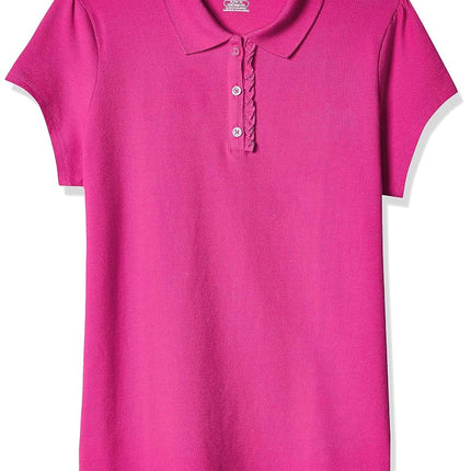 The Children's Place Girls' Short Sleeve Ruffle Pique Polo, Aurora Pink, Large