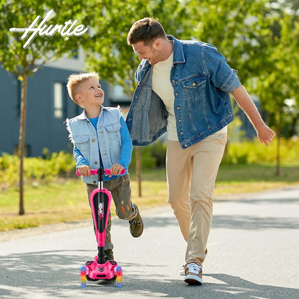6 Wheeled Scooter for Kids - Stand & Cruise Child/Toddlers Toy Folding Kick Scooters w/Adjustable Height, Anti-Slip Deck, Flashing Wheel Lights, for Boys/Girls 2-12 Year Old - Hurtle