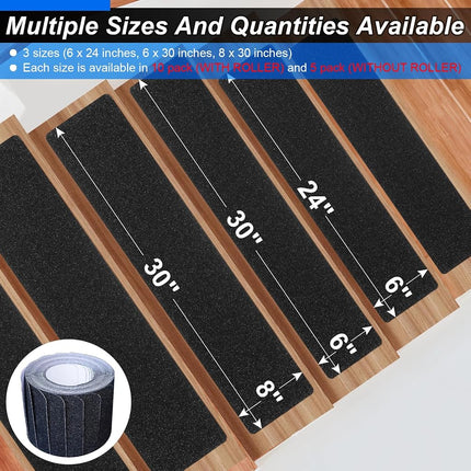 SMILOOL Outdoor Stair Treads Non-Slip Step Strips for Wooden Steps 5 Pack 8” x 30” Anti Slip Grip Tape Precut for Outside Stairs, Non Skid Stair Tread Mats Weather Resistant for Outdoors, Black