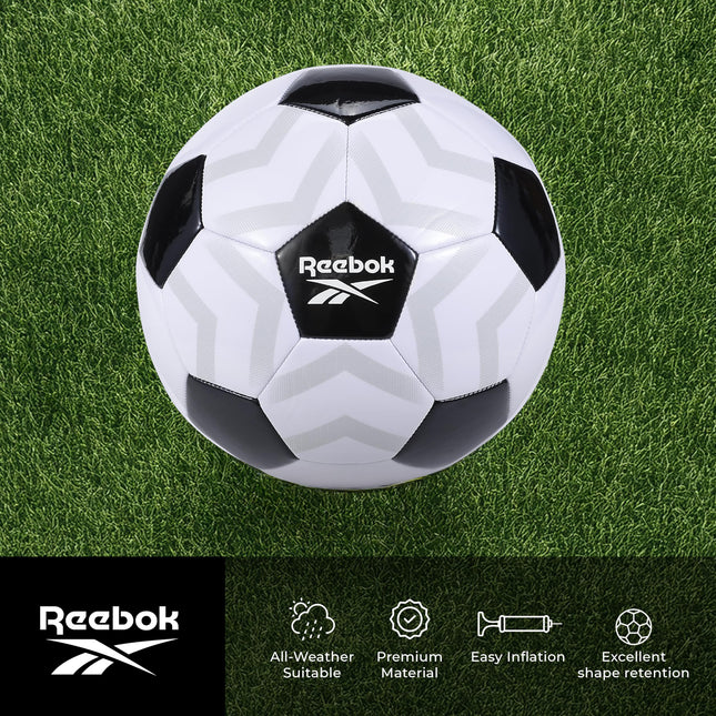 Reebok - Balón de fútbol sintético VR-1K, versátil y duradero (blanco/negro, talla 5)