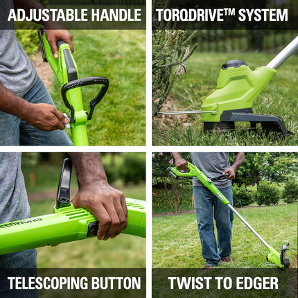 Greenworks 24V 11 inch TORQDRIVE String Trimmer, 2Ah USB Battery and Charger Included ST24B214