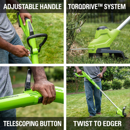 Cortadora de Hilos Greenworks 24V de 11 pulgadas TORQDRIVE, batería USB de 2Ah y cargador incluidos ST24B214