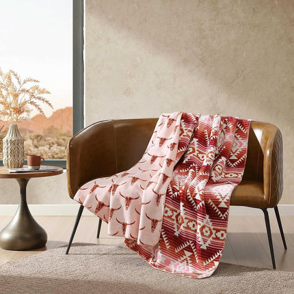 Wrangler - Blanket, Super Soft Reversible Bedding, Yellowstone Inspired, Western Home Essentials for Bed or Couch (Jericho Pink, Full/Queen)