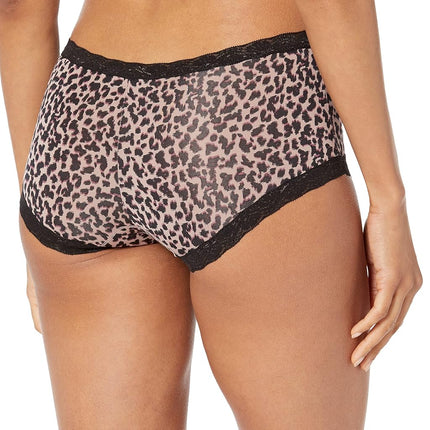 Maidenform Women's Underwear, Microfiber with Lace Boyshort Panties, One Fab Fit, 3-Pack Boy Short, Black/Gloss/Zippy Animal Print, XL (Pack of 3)